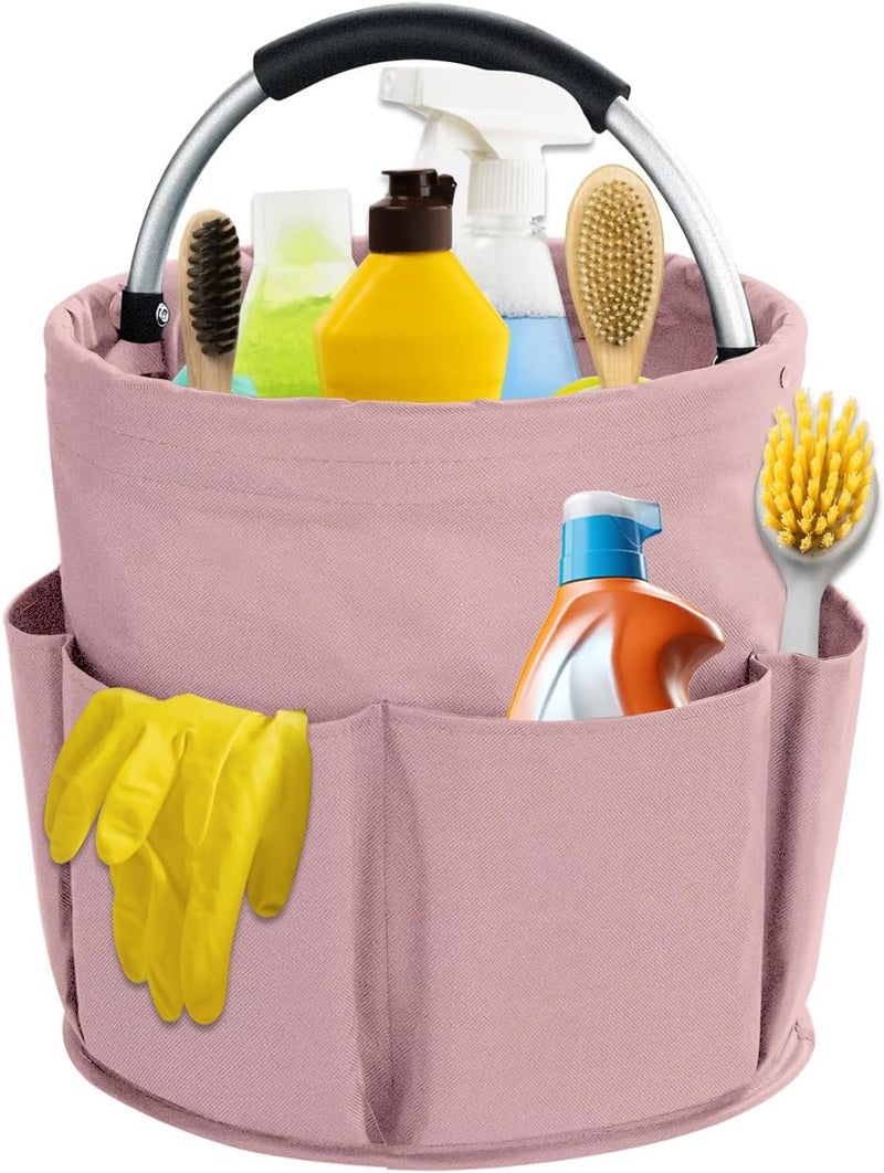 abcmilz 17L Cleaning Caddy with Handle, Cleaning Supplies Organizer, Foldable Storage Basket, Cleaning Supply Caddy, Portable Multi Cleaning Bucket Bag for Home, Garden (Pink) - Image 1
